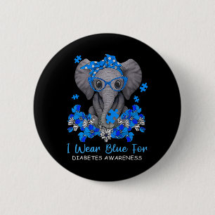 I Wear Blue For Diabetes Awareness Elephant Warrio 6 Cm Round Badge