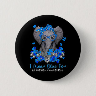 I Wear Blue For Diabetes Awareness Elephant Warrio 6 Cm Round Badge