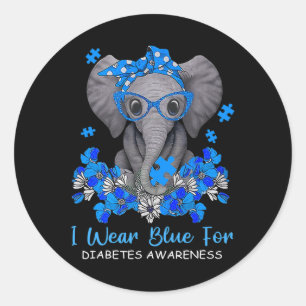 I Wear Blue For Diabetes Awareness Elephant Warrio Classic Round Sticker