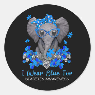I Wear Blue For Diabetes Awareness Elephant Warrio Classic Round Sticker