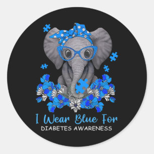I Wear Blue For Diabetes Awareness Elephant Warrio Classic Round Sticker