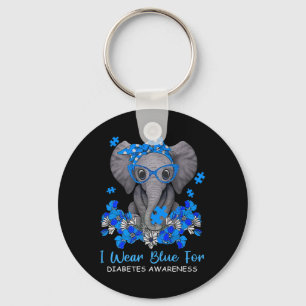I Wear Blue For Diabetes Awareness Elephant Warrio Key Ring