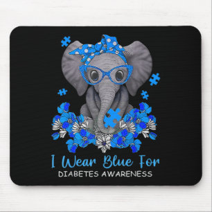 I Wear Blue For Diabetes Awareness Elephant Warrio Mouse Pad