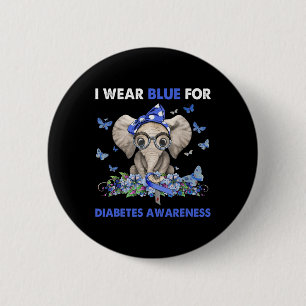 I Wear Blue For Diabetes Awareness Elephants 6 Cm Round Badge