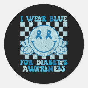 I Wear Blue For Diabetes Awareness Month Smile Fac Classic Round Sticker