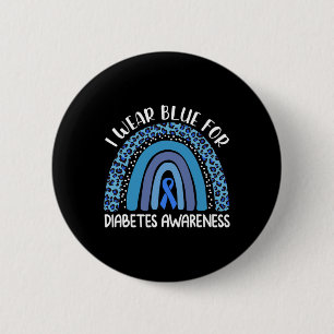 I Wear Blue For Diabetes Awareness Support Rainbow 6 Cm Round Badge