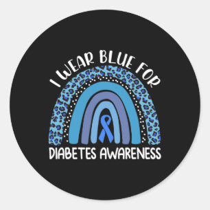 I Wear Blue For Diabetes Awareness Support Rainbow Classic Round Sticker