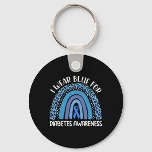 I Wear Blue For Diabetes Awareness Support Rainbow Key Ring