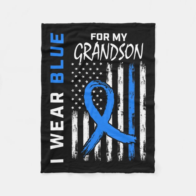 I Wear Blue For Grandson Diabetes Awareness Flag M Fleece Blanket (Front)
