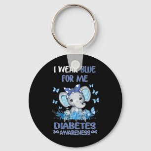 I Wear Blue For Me Diabetes Awareness Elephant Key Ring