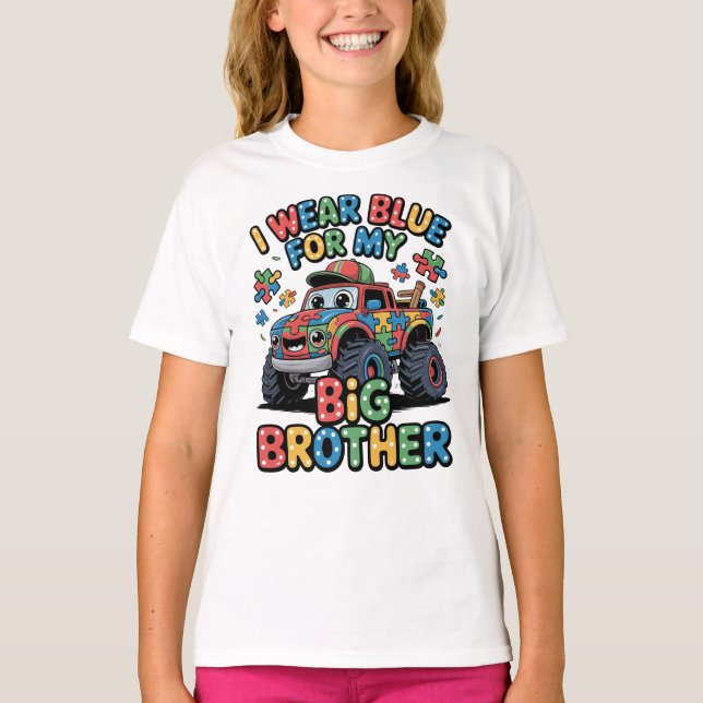 I Wear Blue for My Big Brother Autism Awareness T-Shirt (Front)