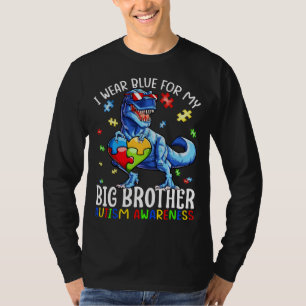 I Wear Blue For My Big Brother Dinosaur Autism Awa T-Shirt