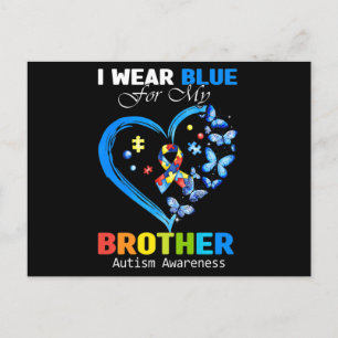 I Wear Blue For My Brother Autism Awareness Heart Postcard