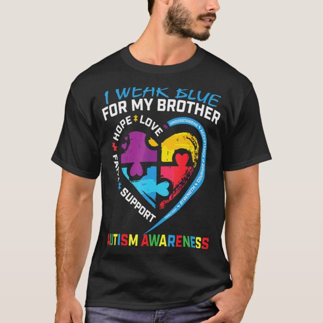 I Wear Blue For My Brother Autism Awareness Puzzle T-Shirt (Front)