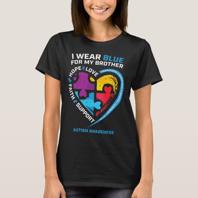 I Wear Blue For My Brother Kids Autism Awareness S T-Shirt (Front)