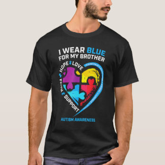 I Wear Blue For My Brother Kids Autism Awareness S T-Shirt