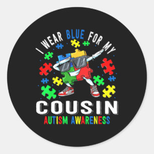 I Wear Blue For My Cousin Autism Awareness Day Cou Classic Round Sticker