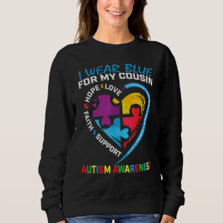 I Wear Blue For My Cousin Autism Awareness Puzzle Sweatshirt