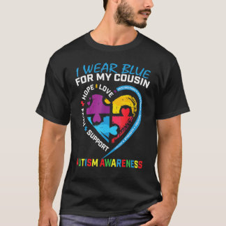 I Wear Blue For My Cousin Autism Awareness Puzzle T-Shirt