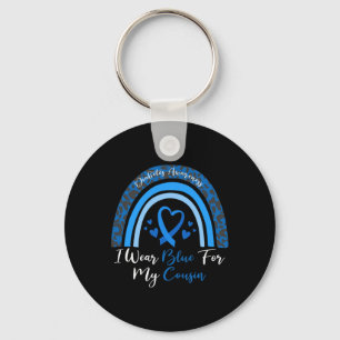 I Wear Blue For My Cousin Rainbow Leopard Diabetes Key Ring