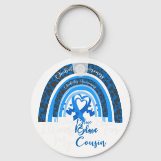 I Wear Blue For My Cousin Rainbow Leopard Diabetes Key Ring