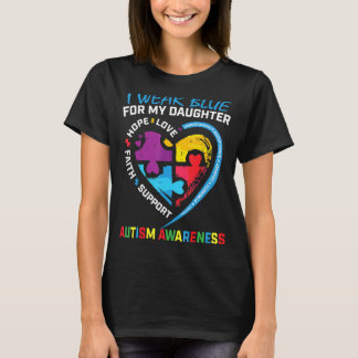 I Wear Blue For My Daughter Autism Awareness Puzzl T-Shirt