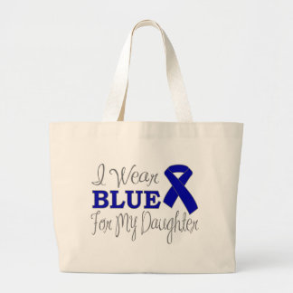 I Wear Blue For My Daughter (Blue Ribbon) Large Tote Bag