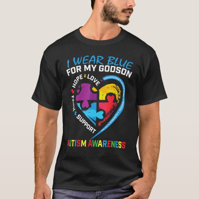 I Wear Blue For My Godson Autism Awareness Puzzle  T-Shirt (Front)