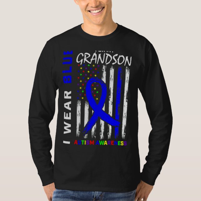 I Wear Blue For My Grandson Autism Awareness Ameri T-Shirt (Front)