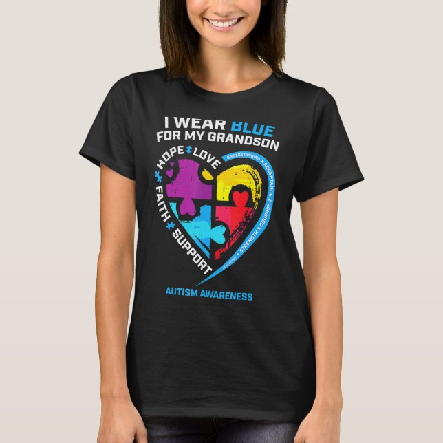 I Wear Blue For My Grandson Autism Awareness Grand T-Shirt (Front)