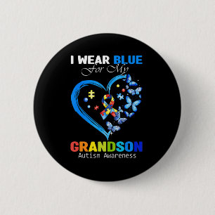 I Wear Blue For My Grandson Autism Awareness Heart 6 Cm Round Badge