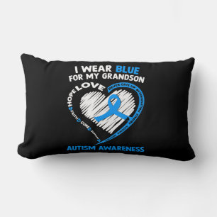 I Wear Blue For My Grandson Autism Awareness ribbo Lumbar Cushion