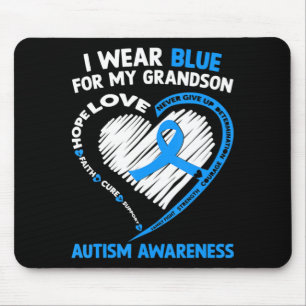 I Wear Blue For My Grandson Autism Awareness ribbo Mouse Pad