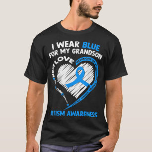 I Wear Blue For My Grandson Autism Awareness ribbo T-Shirt