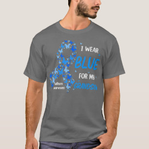 I Wear Blue For My Grandson Autism Butterfly Ribbo T-Shirt