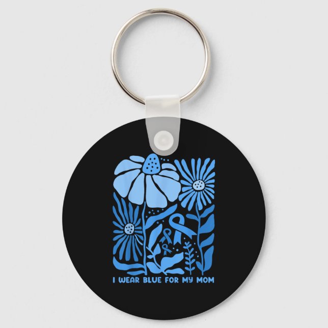 I Wear Blue For My Mum Diabetes Awareness Boho Flo Key Ring (Front)