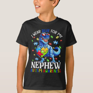 I Wear Blue For My Nephew Autism Awareness Dinosau T-Shirt