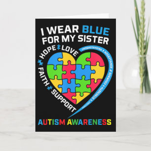 I Wear Blue For My Sister Autism Awareness Kids Bo Card