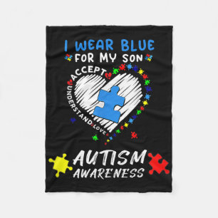 I Wear Blue For My Son Autism Awareness Cute Blue  Fleece Blanket
