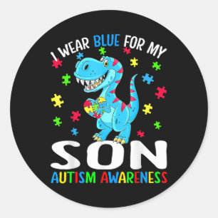 I Wear Blue For My Son Autism Awareness Dinosaur Classic Round Sticker