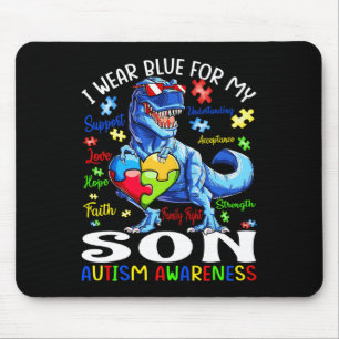 I Wear Blue For My Son Autism Awareness Dinosaur Mouse Pad