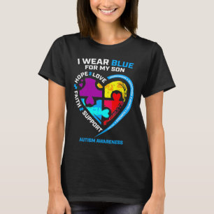 I Wear Blue For My Son Autism Awareness For Mum Da T-Shirt