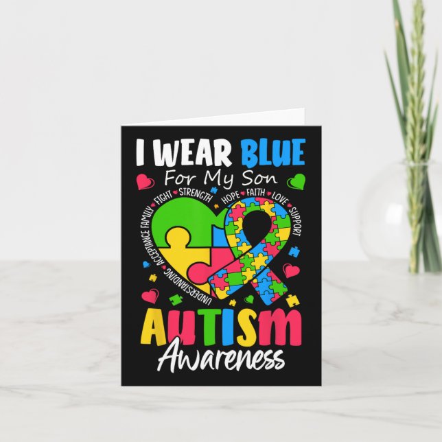 I Wear Blue For My Son Autism Awareness Men Women  Card (Front)