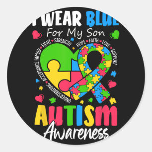 I Wear Blue For My Son Autism Awareness Men Women  Classic Round Sticker