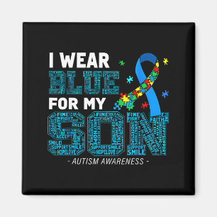 I Wear Blue For My Son Autism Awareness Mom Dad Pa Magnet