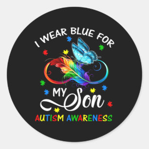 I Wear Blue For My Son Autism Awareness Mum Dad Classic Round Sticker