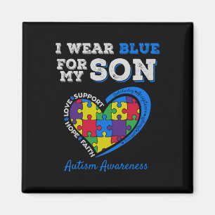 I Wear Blue For My Son Autism Awareness Mum Dad Pa Magnet