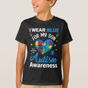 I Wear Blue For My Son Autism Awareness Mum Dad Pa T-Shirt