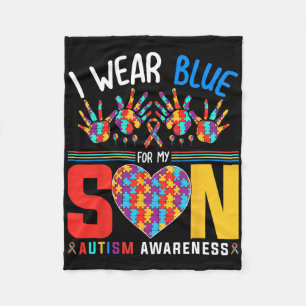 I Wear Blue For My Son Autism Awareness Puzzle Hea Fleece Blanket