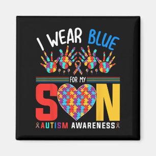 I Wear Blue For My Son Autism Awareness Puzzle Hea Magnet